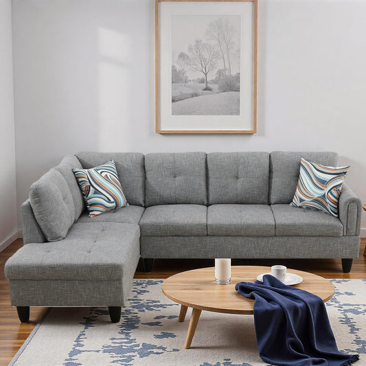 Trygoal L Shape Sectional Couch with Chaise, 97 Inch Modular Sofa with Ergonomic Reclined Backrest, Sectional Couches for Living Room, High-Density Foam, for Office and Small Apartment, Grey