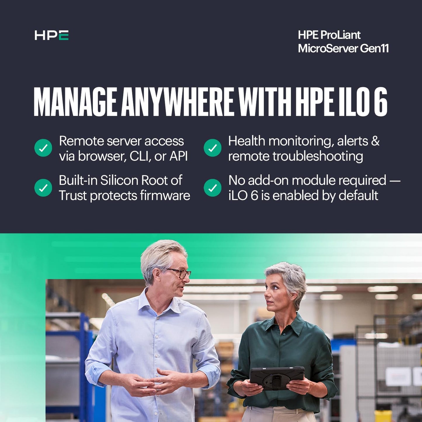 Hewlett Packard Enterprise ProLiant MicroServer Gen11 Tower Server, Intel Xeon 6325P Processor, 32GB Memory, 4TB HDD Storage, External 180W US Power Supply (HPE Smart Choice P86771-005)