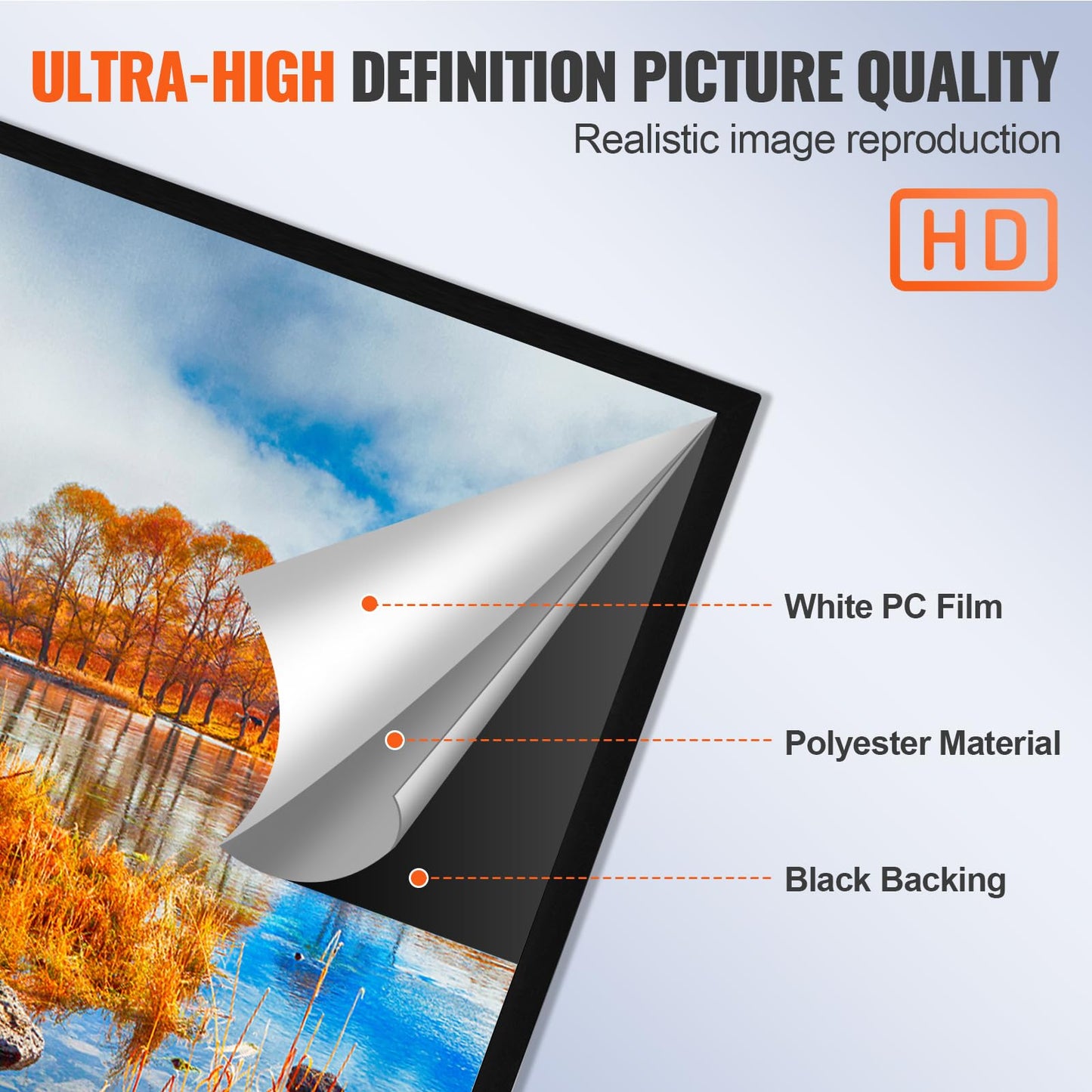 VEVOR Projector Screen 155inch Outdoor Projector Screen 16:9 Movie Screen Fixed Frame 3D Projector Screen for 4K HDTV Movie Theater