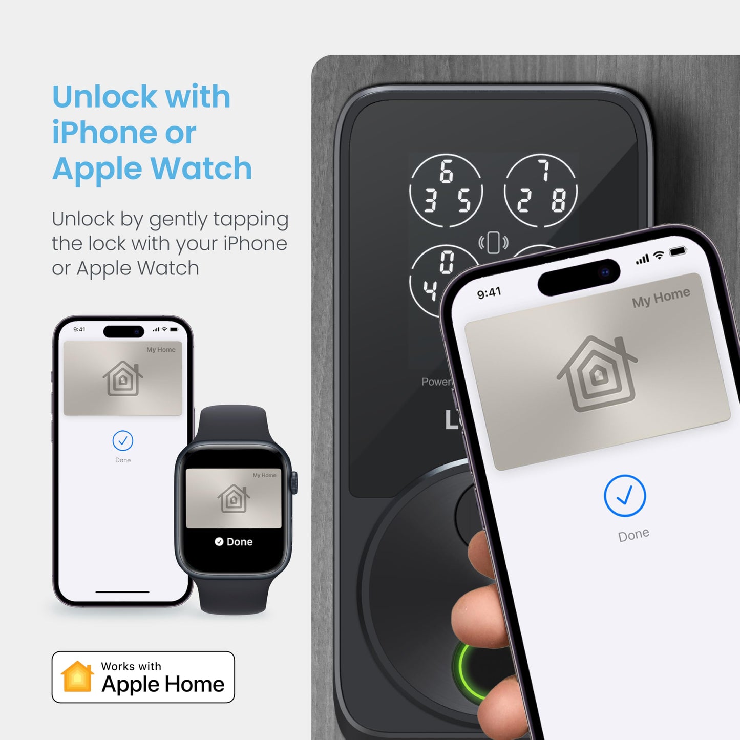 Lockly Secure Pro Smart Door Lock,Fingerprint Keyless Entry Door Lock,Apple Home Key Compatible,Auto Lock, App Remote Control,IP65 Waterproof,Easy Installation