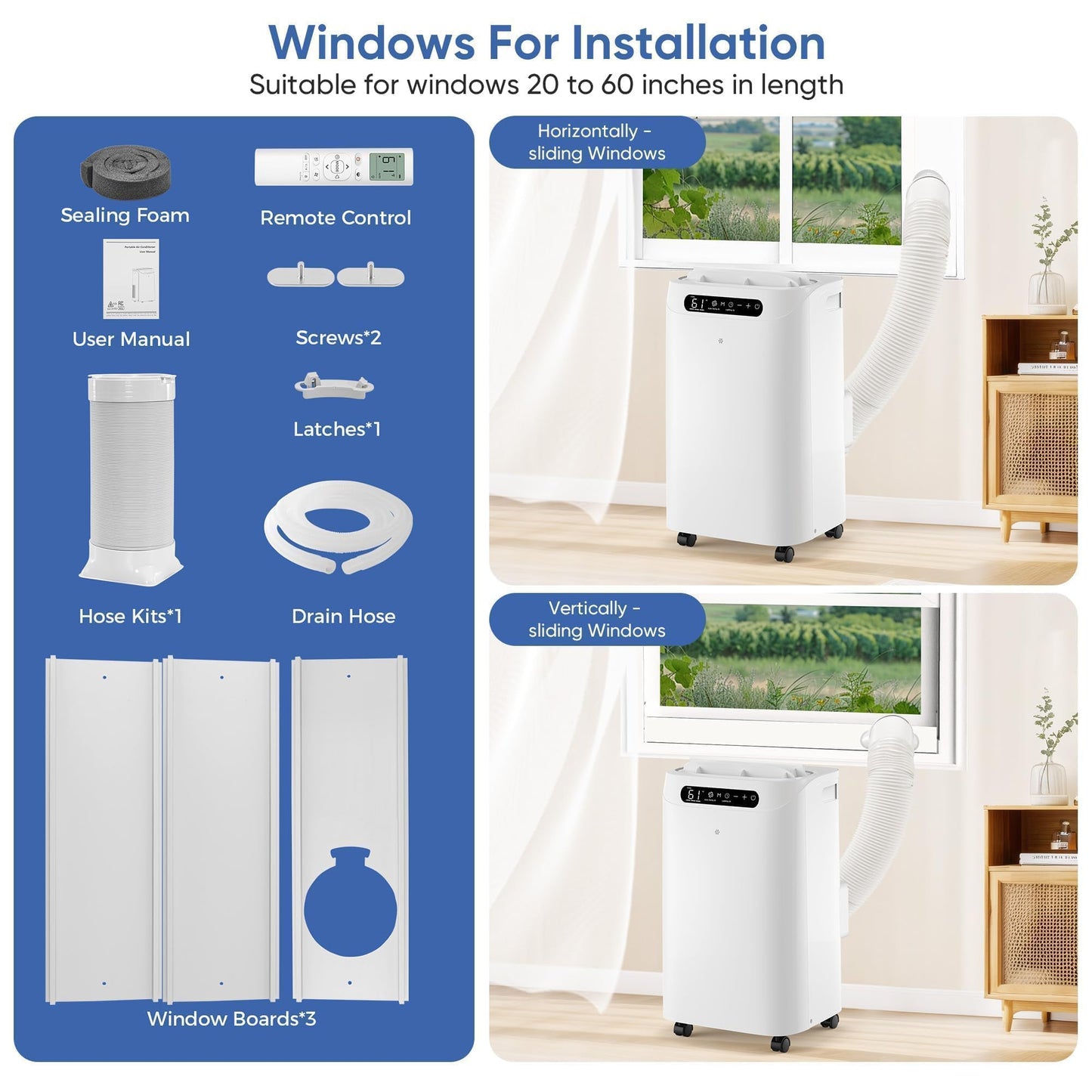 14000 BTU Portable Air Conditioners, Cools Up to 700 Sq.Ft, Portable AC Unit with Remote Control, Cooling, Fan, Dehumidification, Sleep Mode& Installation Kits for Large Rooms, White