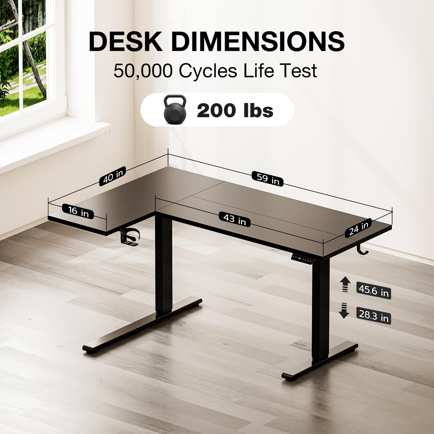 Muvai 59 Inch L Shaped Standing Desk Adjustable Height with Cable Management Tray,Gaming Electric Corner Standing Desk, Sit Stand Computer Table with Reversiable Splice Board, Black