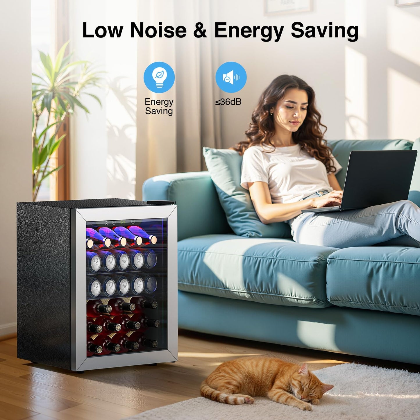 Kismile 18 Bottle Freestanding Wine Cooler Refrigerator, 1.7 Cu. Ft Mini Wine Fridge with Digital Temperature Control, Single Zone Cooling, Double-Layer Glass Door & Removable Shelves, 40-61°F