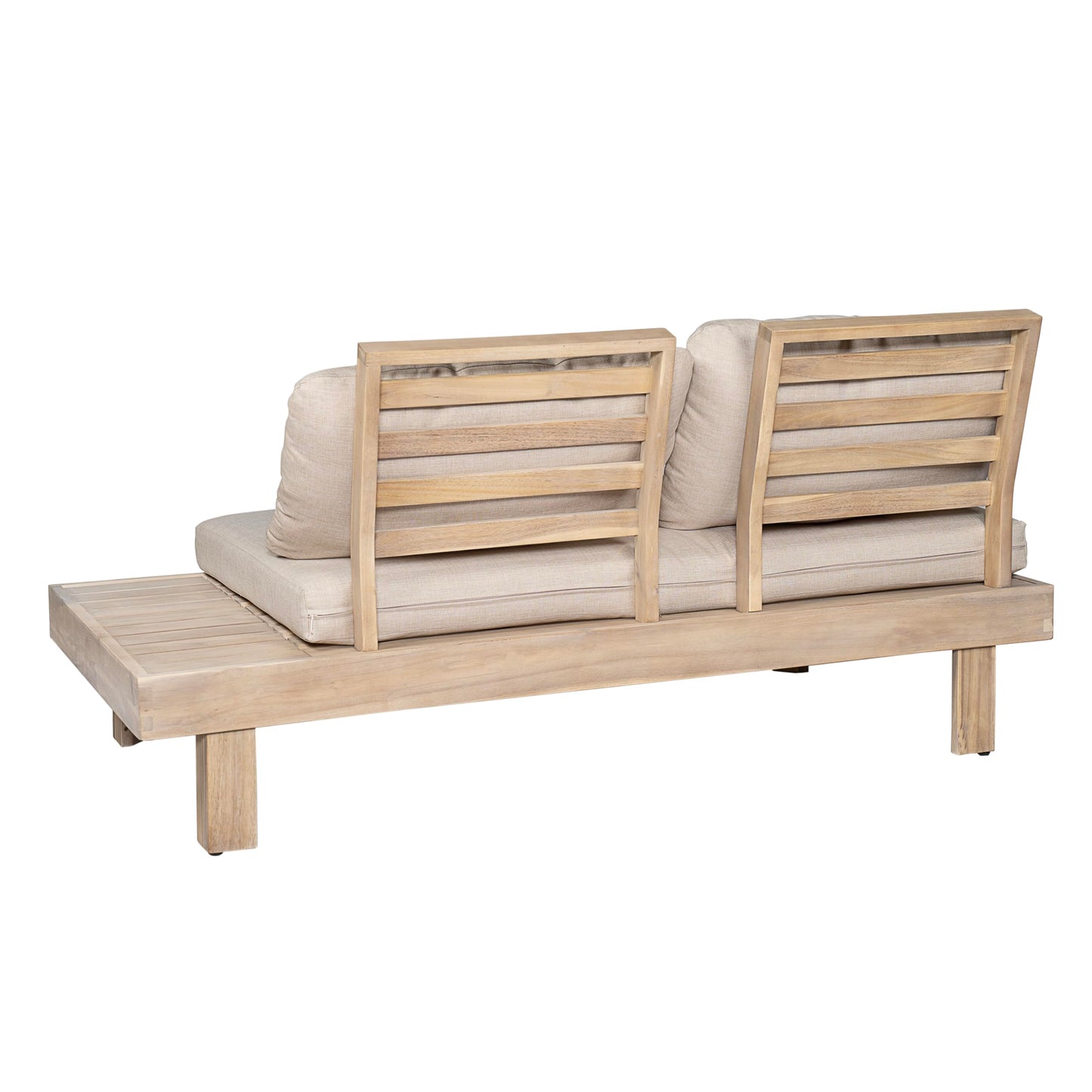 Merax 5 Piece Paito 8-Seaters Conversation Set, All-Weather Acacia Wood L-Shaped Sofa with Side Tables and 3-Seater Sofa Bed with Cushions,Outdoor Sectional Couch Set for Backyard, Light White+Sand