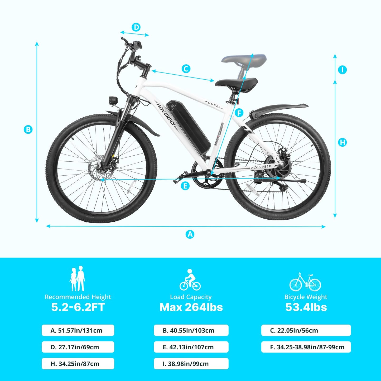 Hoverfly OUREA 26" Electric Bike for Adults, 750W Peak Motor Mountain Ebike, Max 20MPH, Up to 40 Miles, UL2849 Certified, 7-Speed, Removable Battery, Shock Absorber, Electric Bicycle for Commuting