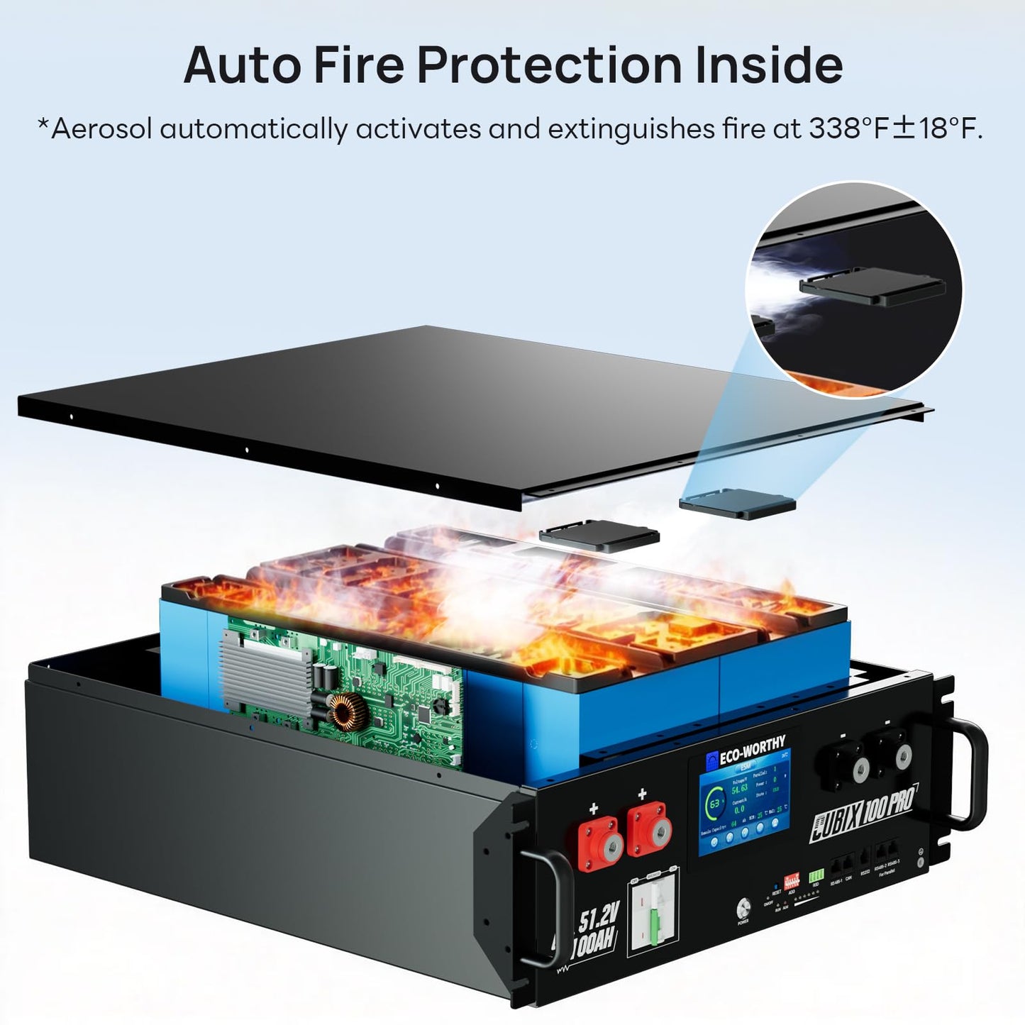 ECO-WORTHY Cubix100 Pro 48V 100Ah Server Rack LiFePO4 Lithium Battery, LED Display, Bluetooth & WiFi Connectivity, Low-Temperature Resistant Cells, for Home Backup Power and Solar Energy Storage