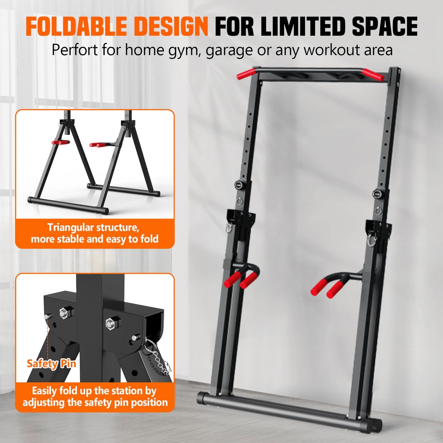 SERTT Foldable Power Tower Dip Station for Pull Ups, Dips & Push Ups, Upgraded Free Standing Pull Up Bar Station, Multi-function Workout Equipment for Home Gym Strength Training, Support 440LBS