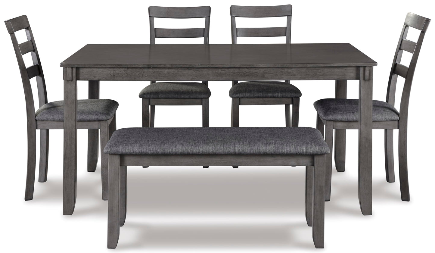 Signature Design by Ashley Bridson Dining Table Set For 6 With Bench, Wood 6‑Piece Kitchen Table And Chairs With Upholstered Seats, Transitional Charcoal Gray Dining Room Collection For Family Meals