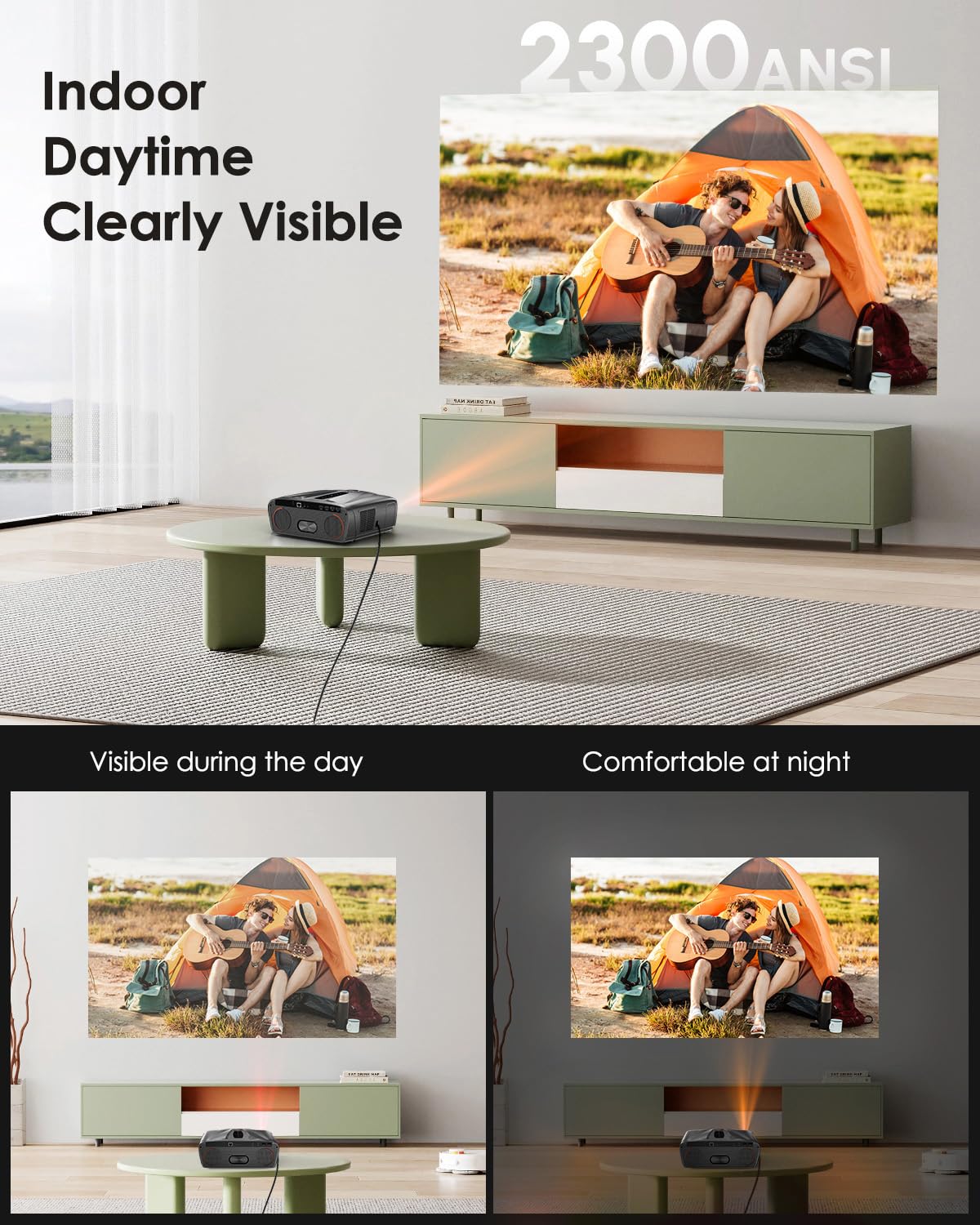 Daylight Projector 4K Ultra HD 2300 High ANSI Smart Home Theater with WiFi 6, Bluetooth, NFC, Streaming Apps, Bright Daytime Proyector, HDR10+, Auto Focus, HDMI 2.1 ARC USB for Movie Video Gaming