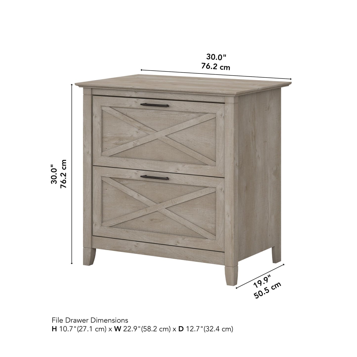 Bush Home Key West 2 Drawer Lateral File Cabinet in Washed Gray, Document Storage for Home Office, Accent Chest with Drawers