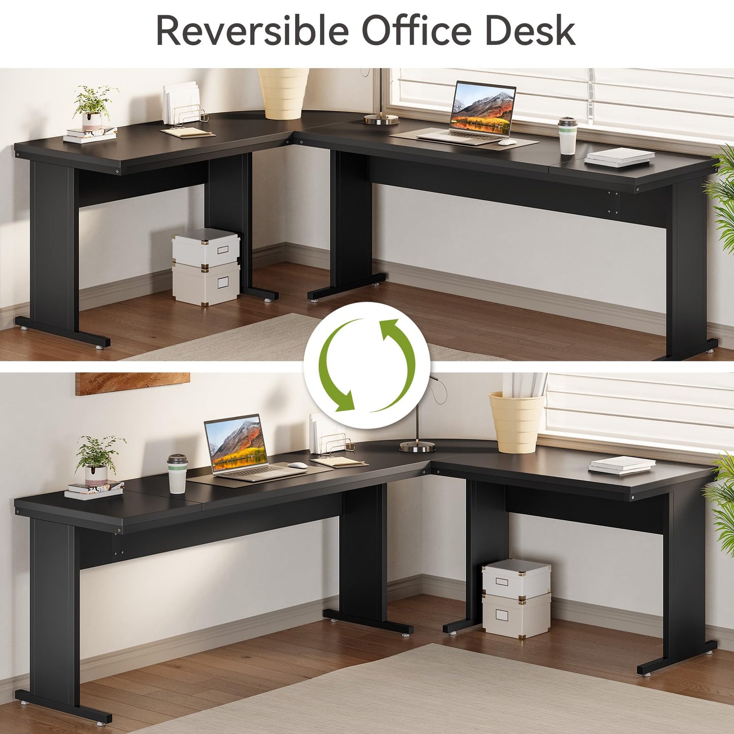 LITTLE TREE 82.67" Long Executive Desk Large L-Shaped Computer Office Desk with 3-Drawer Mobile File Cabinet, Industrial Business Furniture Desk Workstation for Home Office, Black