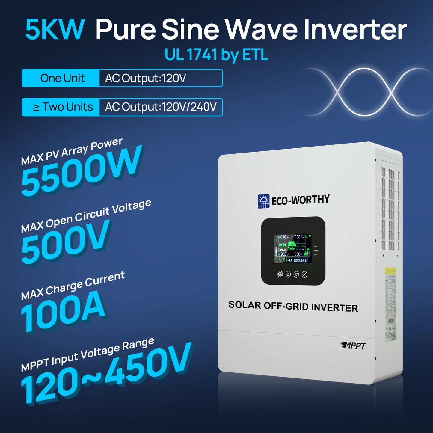 ECO-WORTHY Home Power Station Backup Power,5120Wh LiFePO4 Battery Support Communication,Bluetooth and WiFi,AC 5000W Inverter,1Hr/2.5Hr Fast Charge,for Home Backup,Emergency,Solar System Components