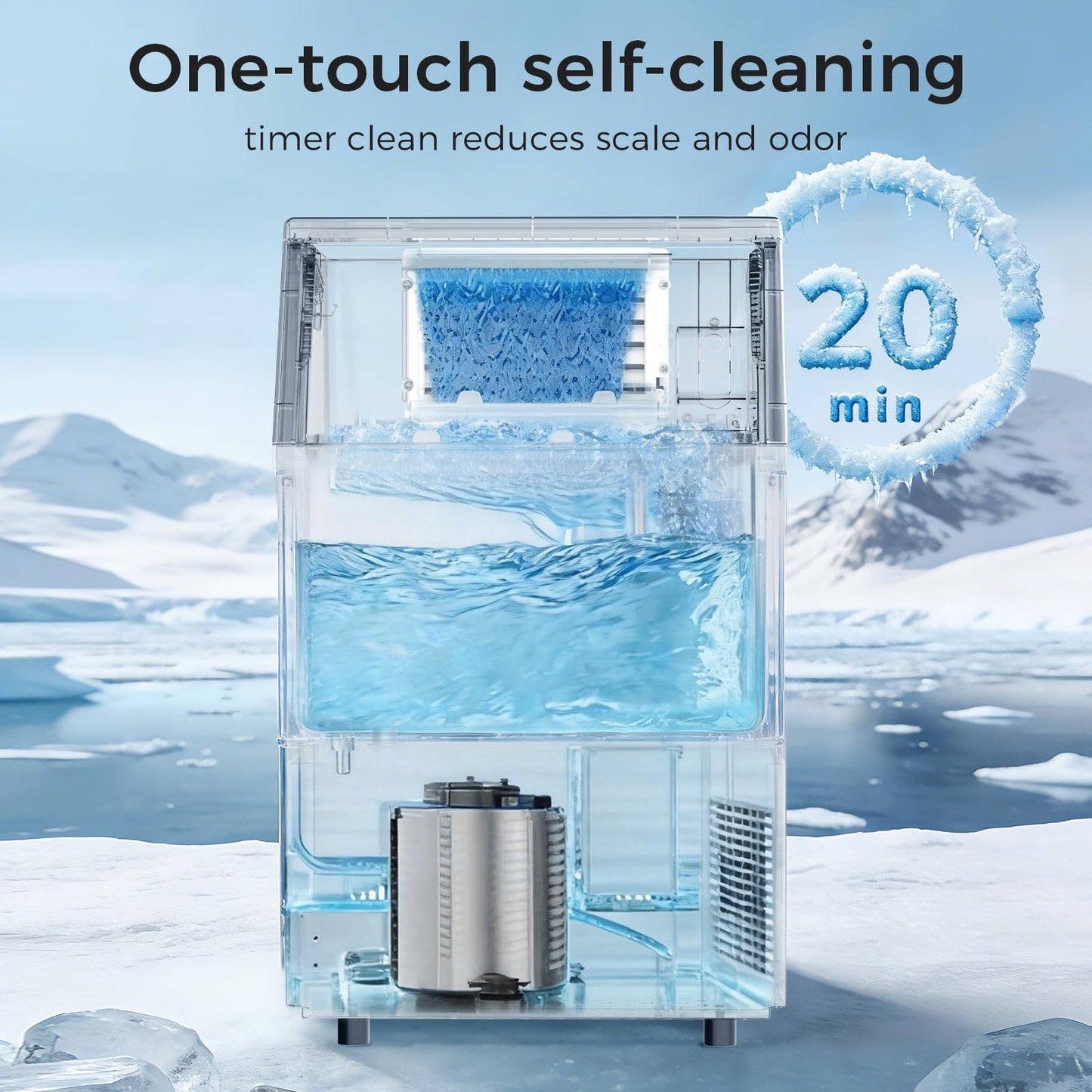 Commercial Ice Maker Machine, 100Lbs/24H Under Counter Ice Machine, 45 Clear Ice Cubes in 10–15 Mins, 33Lbs Storage Bin, Self-Cleaning Stainless Steel Ice Maker for Bar Restaurant Home Kitchen