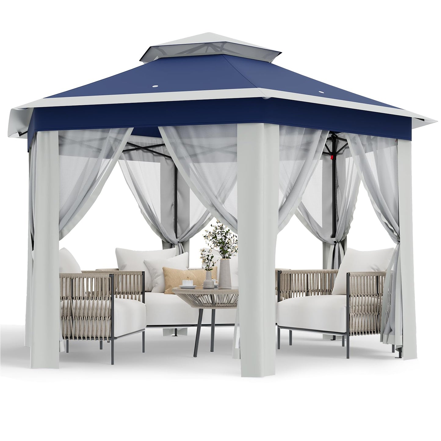 Pop Up Canopy Tent 13x13 Ft Instant Gazebo with Mosquito Netting Enclosure, Adjustable Outdoor Gazebo for Patio, Garden & Backyard Use with UV Protection & 3 Heights (Blue Lightgrey, 13 ft x 13 ft)