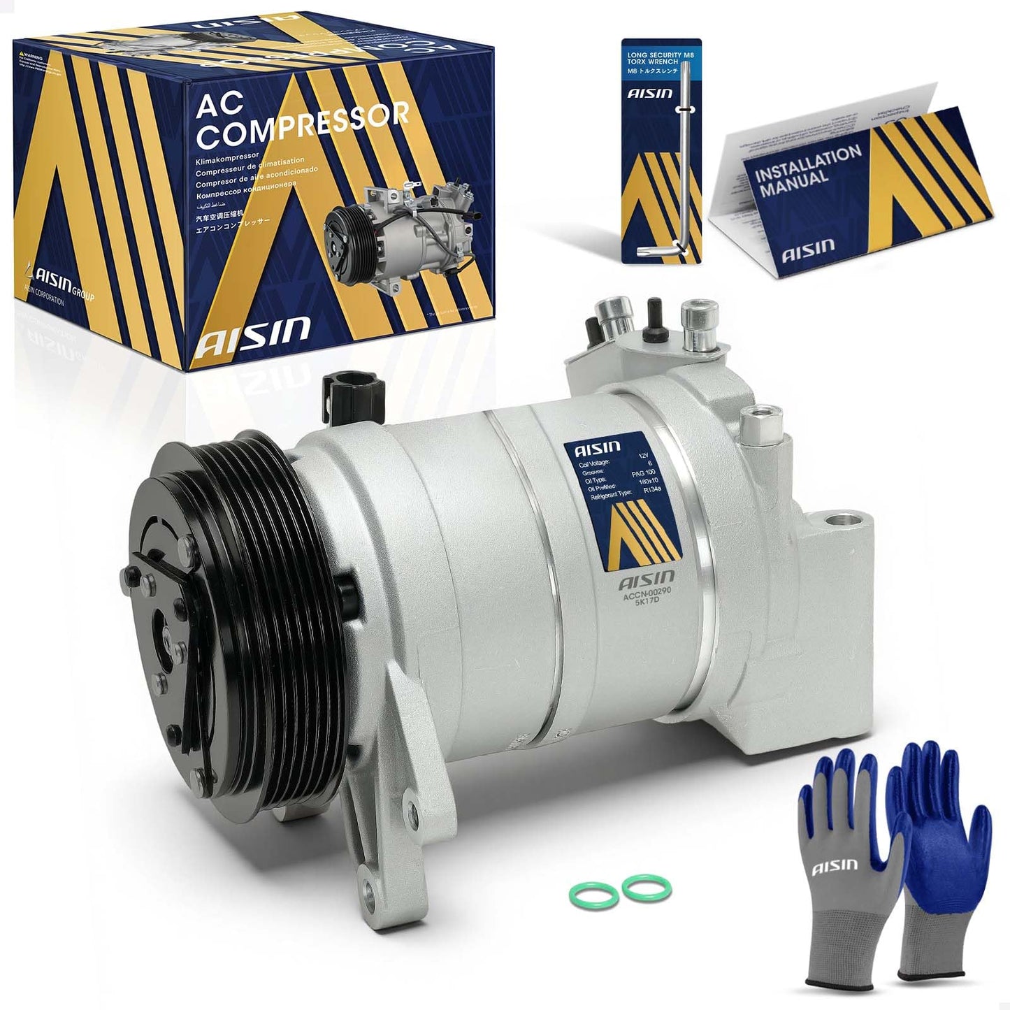 AISIN AFTERMARKET ACCN-00290 Air Conditioner AC Compressor - Compatible with Nissan Murano 2003-2007 3.5L, Quest 2004-2009 3.5L - with 6-Pulley Groove, with Clutch