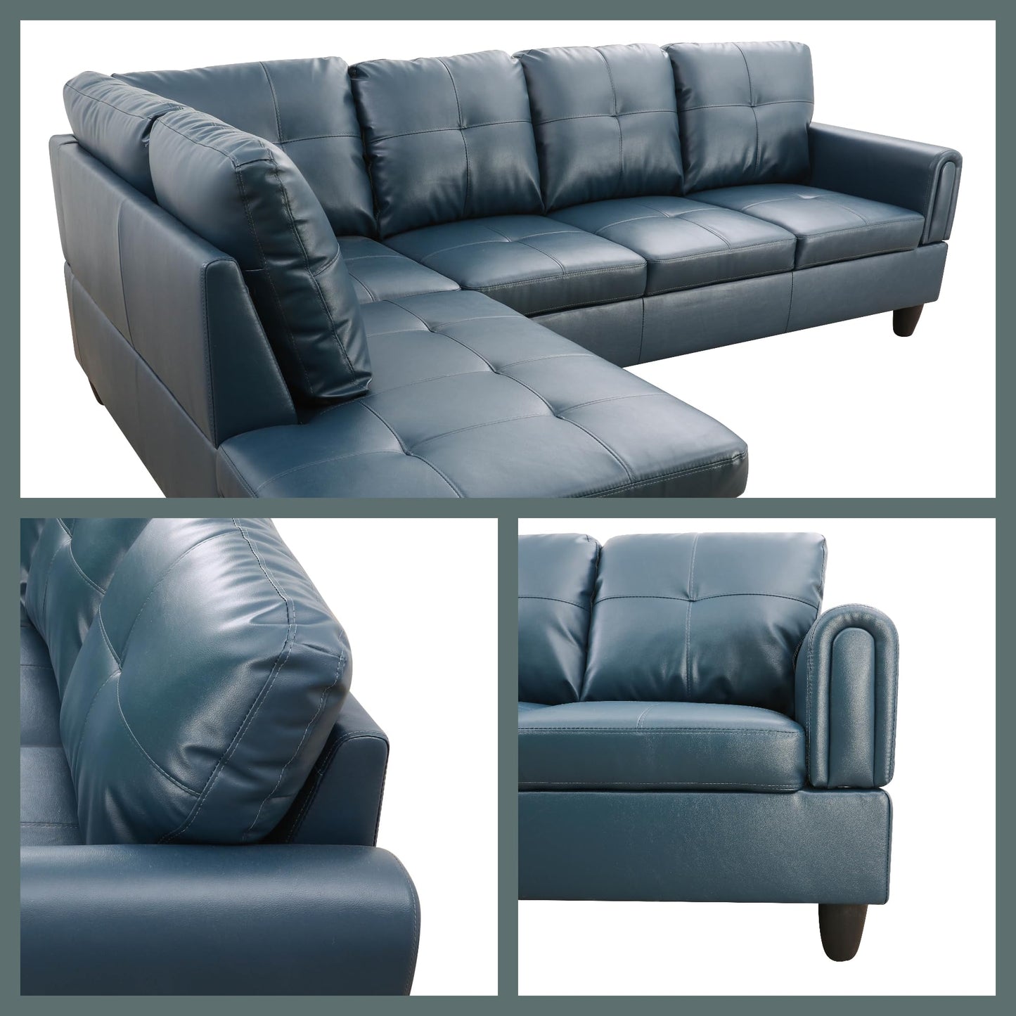 Trygoal 97" L Shaped Couch Sectional Couches with Chaise and Storage Ottoman, 3 Pieces Modular Convertible Sofa for Living Room Furniture Sets and Small Apartment Faux Leather, Grey Blue