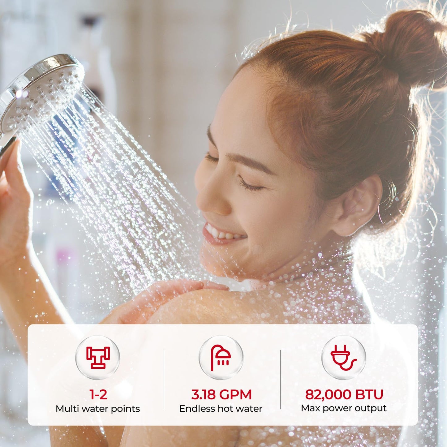 CAMPLUX Tankless Natural Gas Water Heater, 3.18 GPM On Demand Instant Water Heater, 82,000 BTU, White