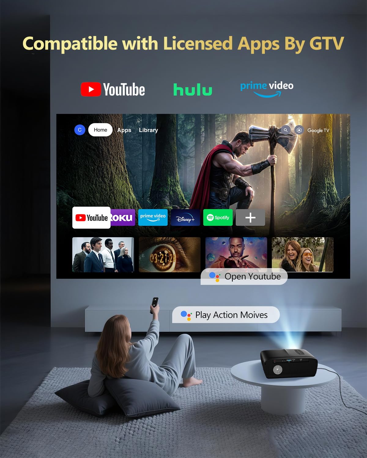 Daylight Projector 4K HDR Home Theater, Smart Daytime Movie Gaming TV Projectors with WiFi 6, NFC, Bluetooth, Apps, ToF Auto Focus, HDMI ARC,2200ANSI High Lumens for Golf Simulator Ceiling Bright Room