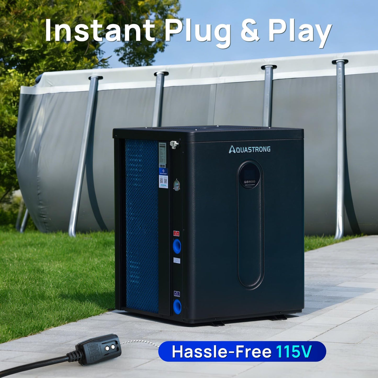 Aquastrong 24,000 BTU Top Discharge Inverter Swimming Pool Heat Pump, 115V Electric Pool Heater for Above Ground and Inground Pool, WiFi Capable Timer, Heating and Cooling Pool Heater for 7000 Gallons