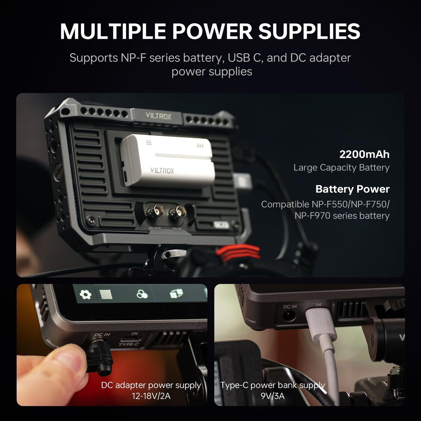 VILTROX DC-X2 2000 Nits Camera Field Monitor Kit with Rig Cage 6 Inch Touchscreen DSLR Monitor with 1920x1080 IPS 4K HDMI Loop in/Out 3D LUTs Waveform Video Peaking Focus Assist Battery Sunshade Hood