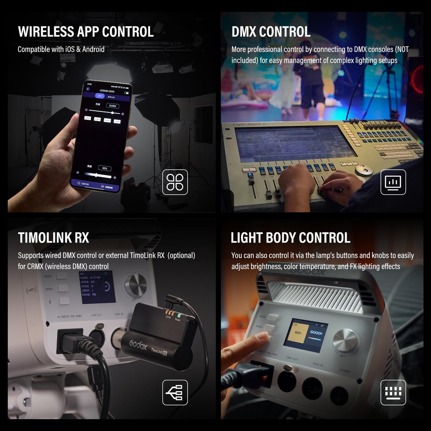 GODOX LE300Bi Light Kit, Godox Litemons LE300Bi Video Light with Softbox Light Stand, Bowens Mount, DMX/Bluetooth APP Control, NFC Connection, 2800K~6500K, 58900Lux@1m, CRI/TLCI98, 11 Fx Effects