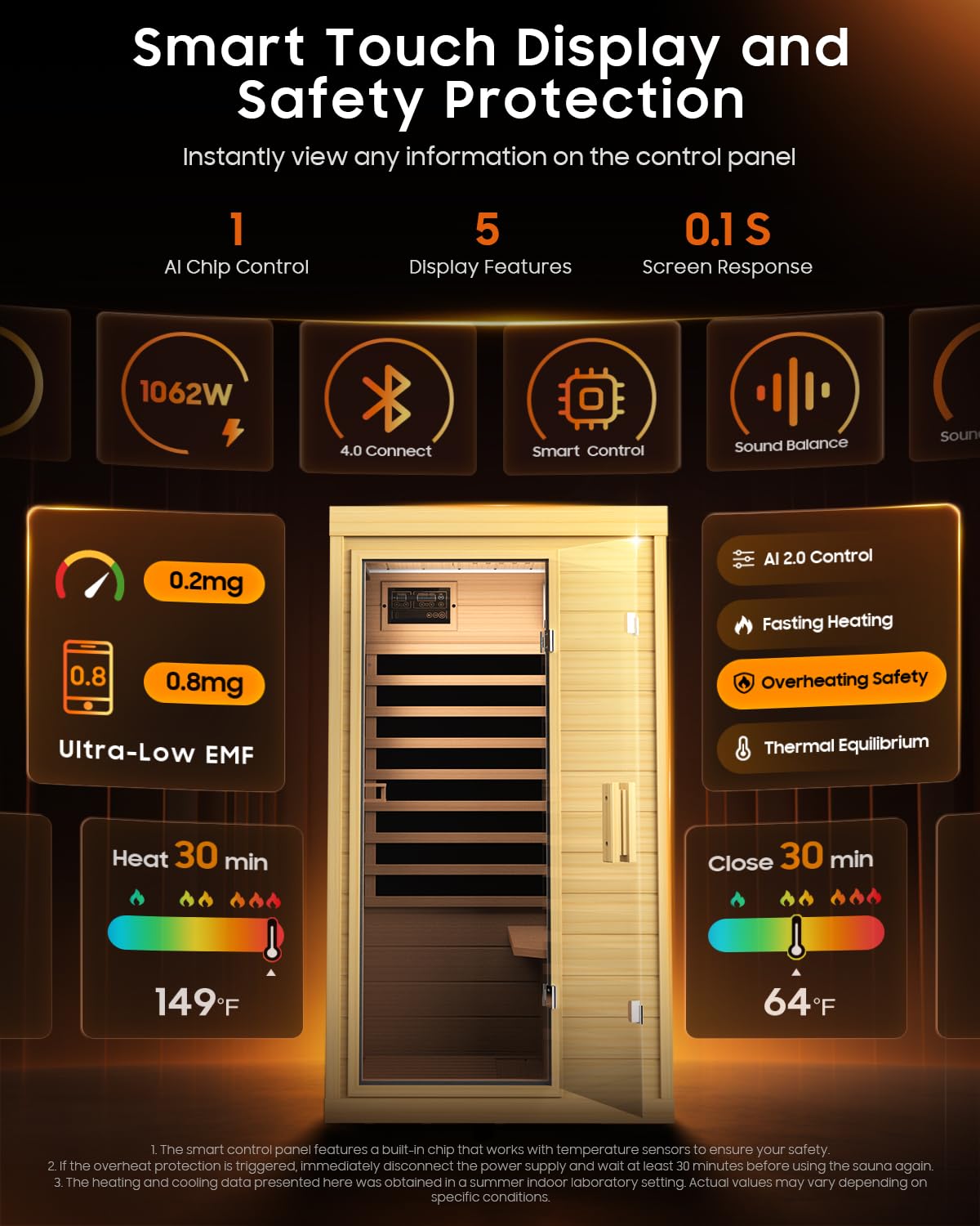 OUTARFIE Sauna Infrared Sauna, Hemlock 1 Person Dry Sauna with Backrest, 1062W Fast Heating Low EMF Sauna with 5 Carbon Heaters, Sauna Infrared with Bluetooth & Integrated Speakers (Wood)