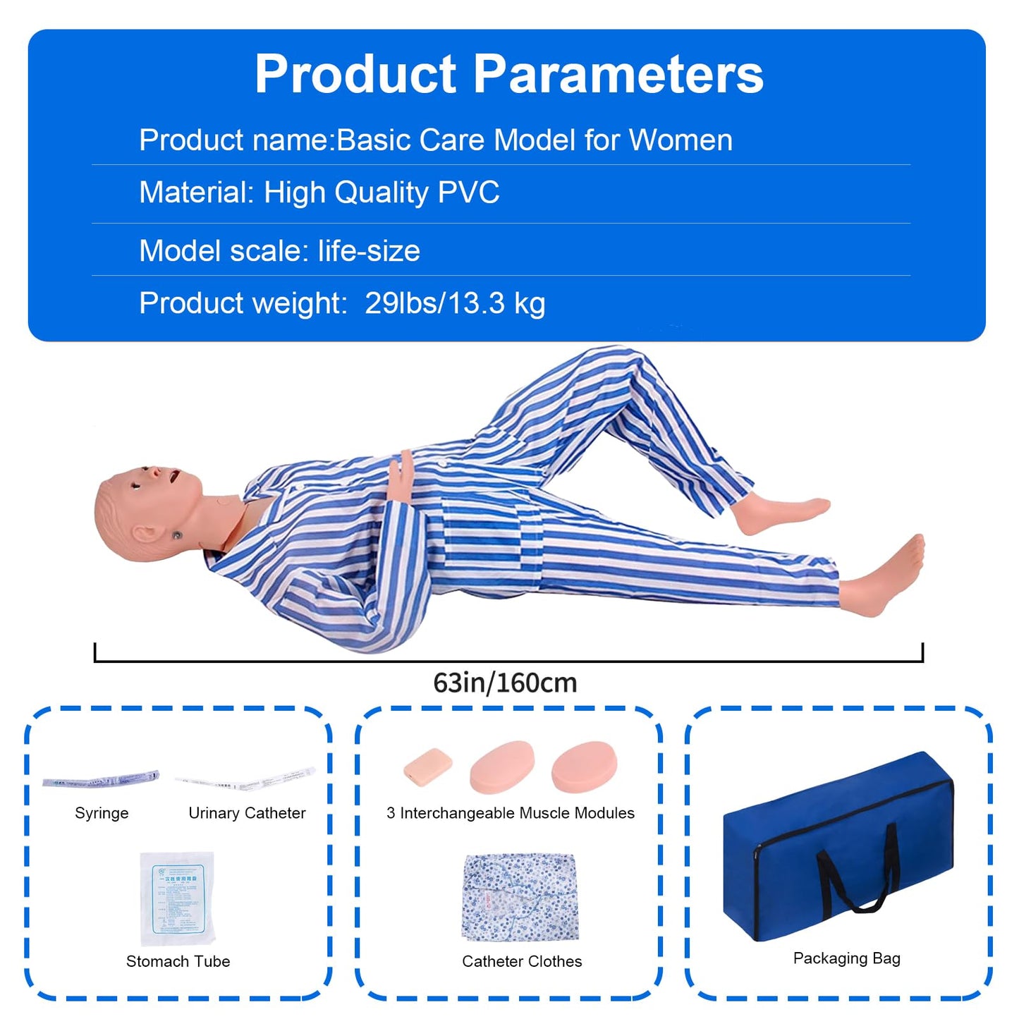 Patient Care Medical Manikin – 5.2ft Full-Body Medical Mannequin for Training Nursing Patient Care Manikin – Includes Hospital Gown, 3 Muscle Modules – Ideal for Nurse & EMT Training(Male)