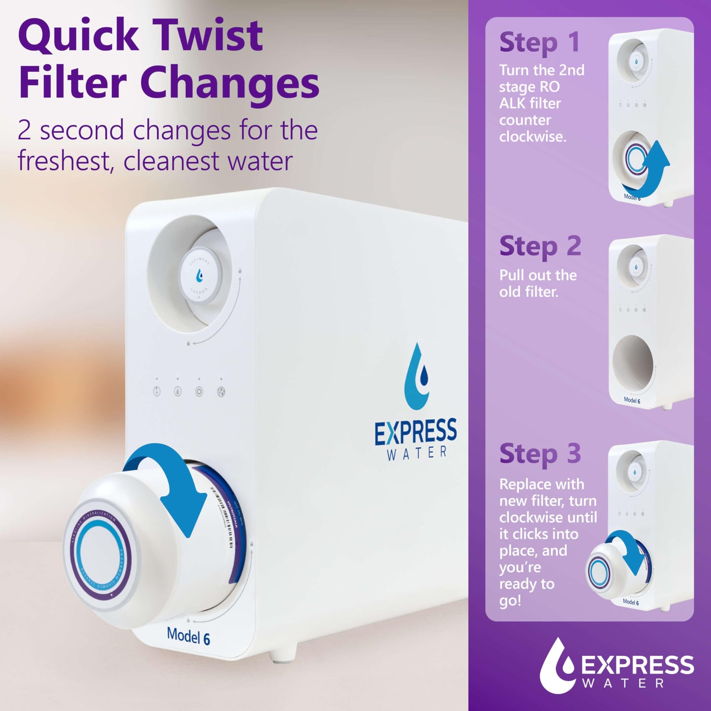 Express Water 2nd Stage Replacement RO Membrane and Alkaline Remineralization for Model 6 Tankless Reverse Osmosis System ROT600ALKMBN