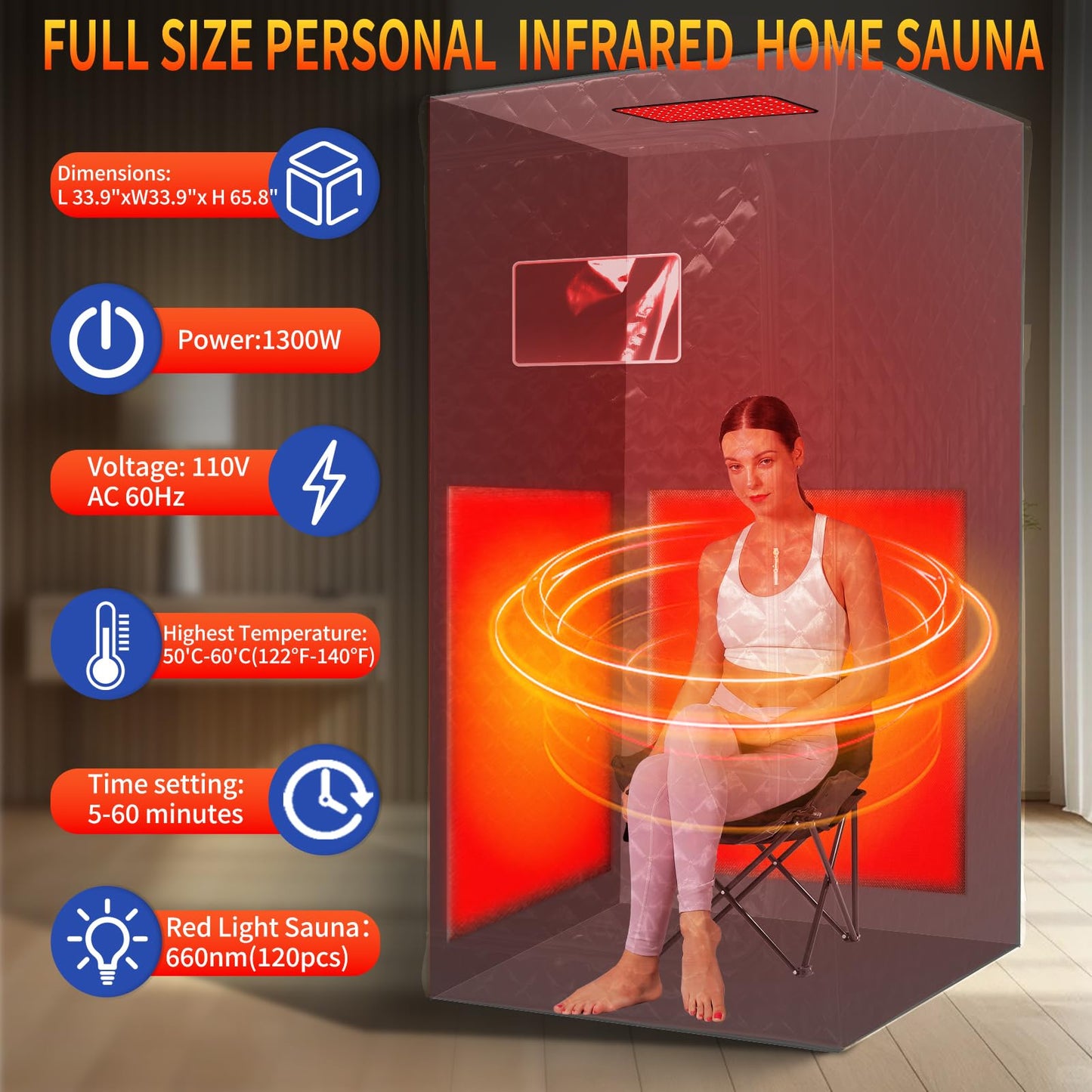 TaTalife 2 Person Portable Infrared Sauna Box, Upgraded Full Size Indoor Home SPA Room, 660nm Red Light Therapy Lamp, Foldable Sauna Chair Set with Remote Control for Home Relaxation & Body Care
