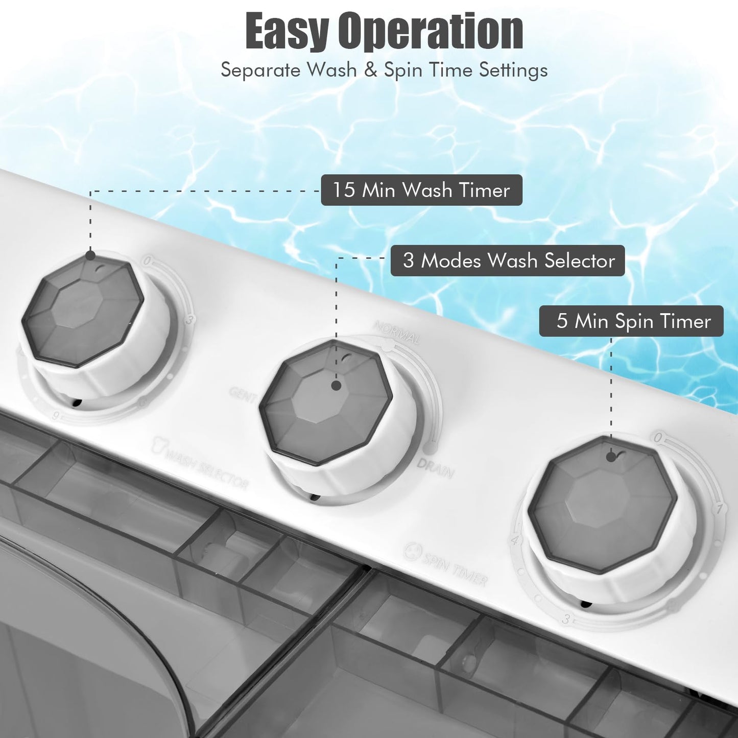 COSTWAY Portable Washing Machine, 2-in-1 Twin Tub 26lbs Capacity Laundry Washer(18lbs) and Spinner(8lbs) with Control Knobs, Timer Function, Drain Pump, Perfect for Home Apartment RV, Grey