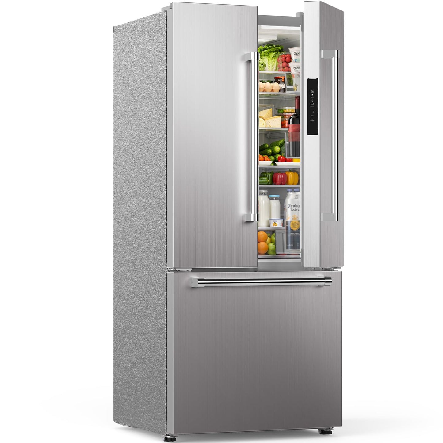 Electactic 17.5 Cu.Ft Compact Refrigerator with Ice maker, Powerful Cooling, Quiet Operation, LED Light, Door Alarm, Suitable for Home, Dorm and Office,Stainless Steel