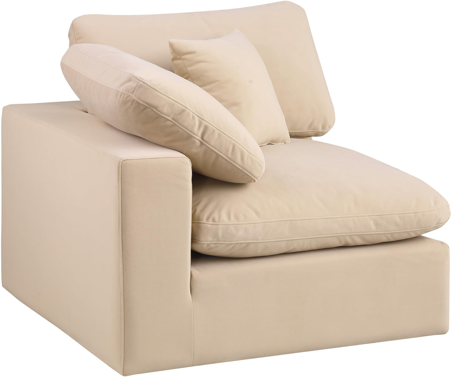 Meridian Furniture 189Beige-Corner Comfy Collection Modern | Contemporary Velvet Upholstered Corner Chair, Soft Beige Velvet, Down Feather Cushions, 40" W x 40" D x 34.5" H, Beige