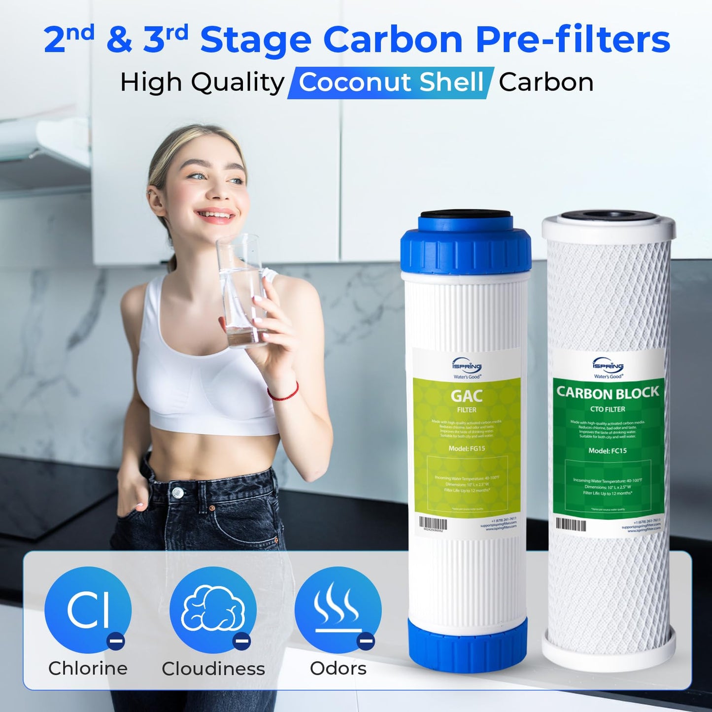 iSpring F15-500 Replacement Filter Set for RCS5T 500 GPD Tankless RO System, 2-Year Supply