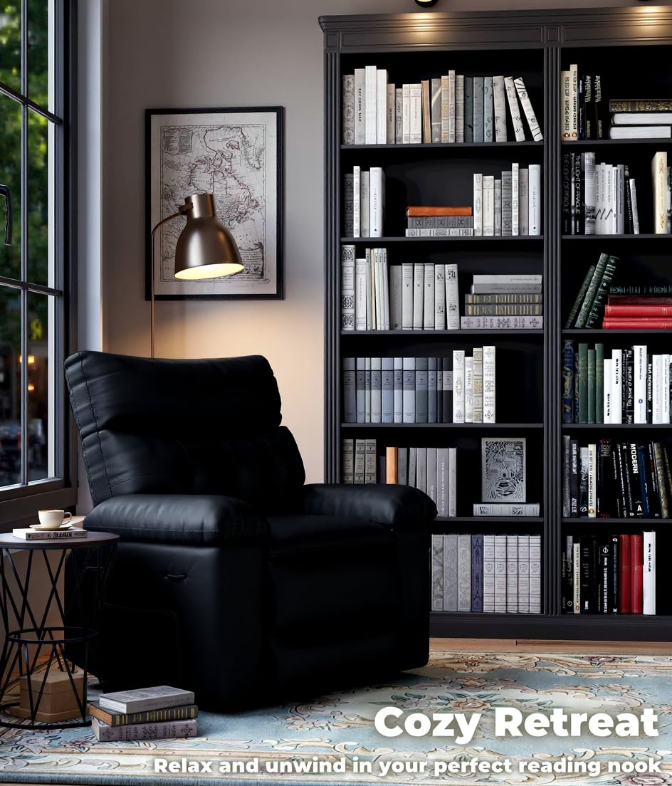 Garvee Oversized Recliner Chair Large Manual Recliner for Adults Lazy Chair PU Leather 1.5X Sponge Filling with Massage & Heat - Black