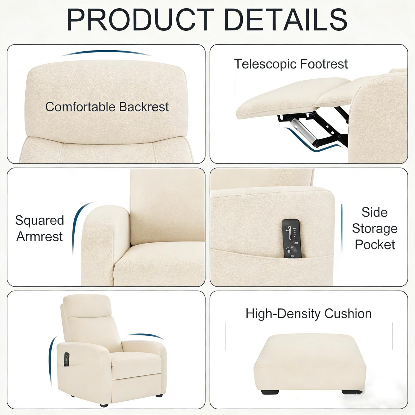 Simple Deluxe Massage Recliner Chair - Adjustable PU Leather Recliner, Luxe Reading Chair & Sofa Chair for Living Room Chairs or Bedroom Chair, Small Recliner for Home Theater, Beige