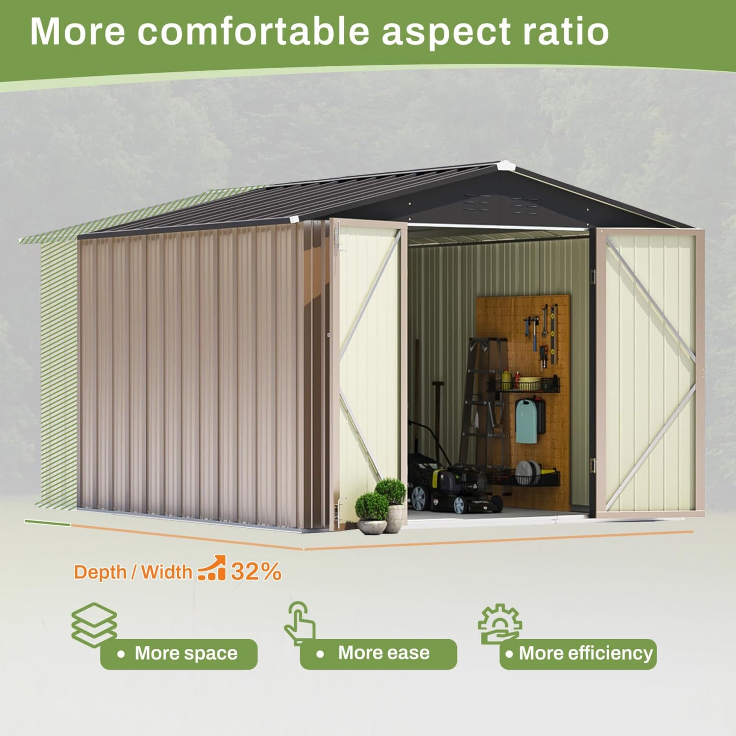 Patiowell 8x10 FT Outdoor Storage Shed, Large Garden Tool Metal Shed with Sloping Roof and Lockable Door, Outside Sheds for Backyard Patio Lawn, Brown