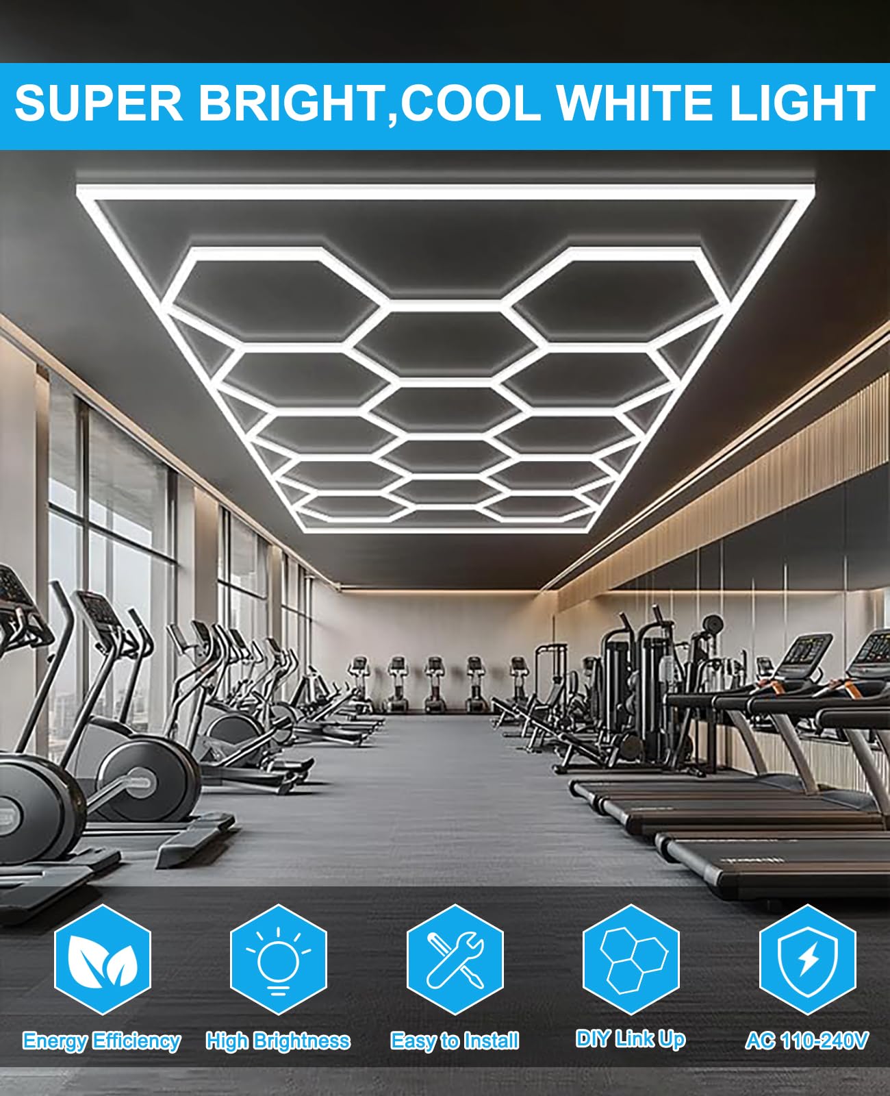Pomelotree LED Garage Lights, Hexagon Design, 6500K, Aluminum, 14 Grids with Rectangle Frame, Model H5656K14, White