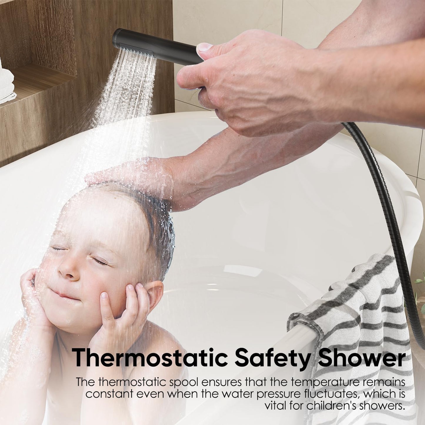 Gabrylly Thermostatic Shower System with Tub Spout, All Metal Bathtub Shower Faucets Set with Anti Scald Shower Valve, High Pressure 10" Rain Shower head with Handheld Spray Combo, Matte Black