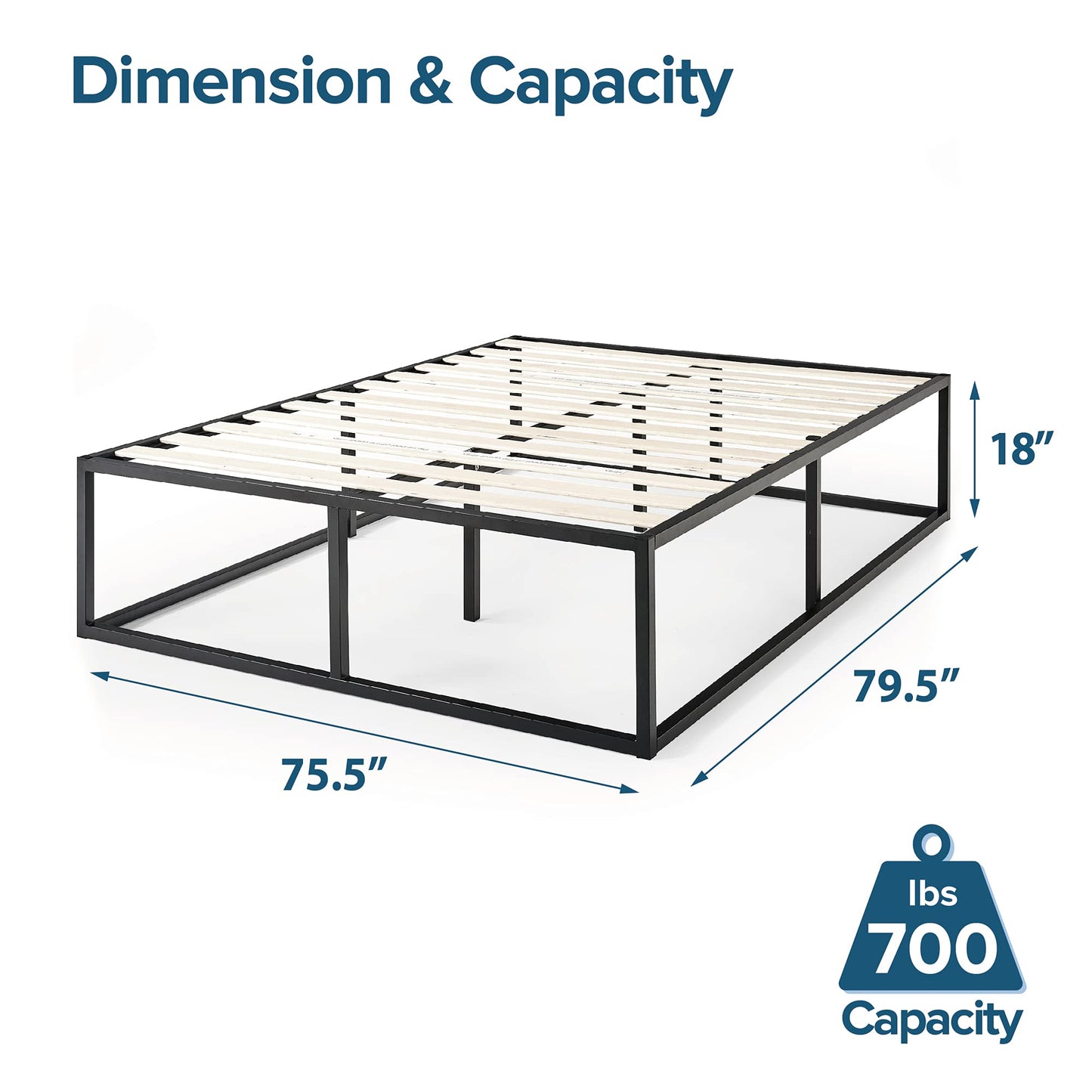Zinus 18 Inch Platforma Bed Frame/Mattress Foundation/Boxspring Optional/Wood Slat Support, King