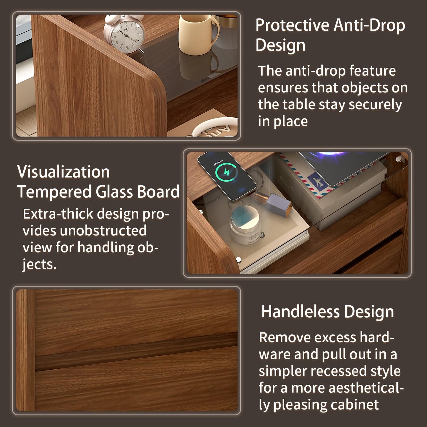 Messenya Modern Nightstand for Bedrooms, 20" Wide w/Charging Station & Curved Anti-Collision Design, Mid-Century Storage Cabinet w/Pre-Embedded Slots, Reinforced Panel Construction (1)