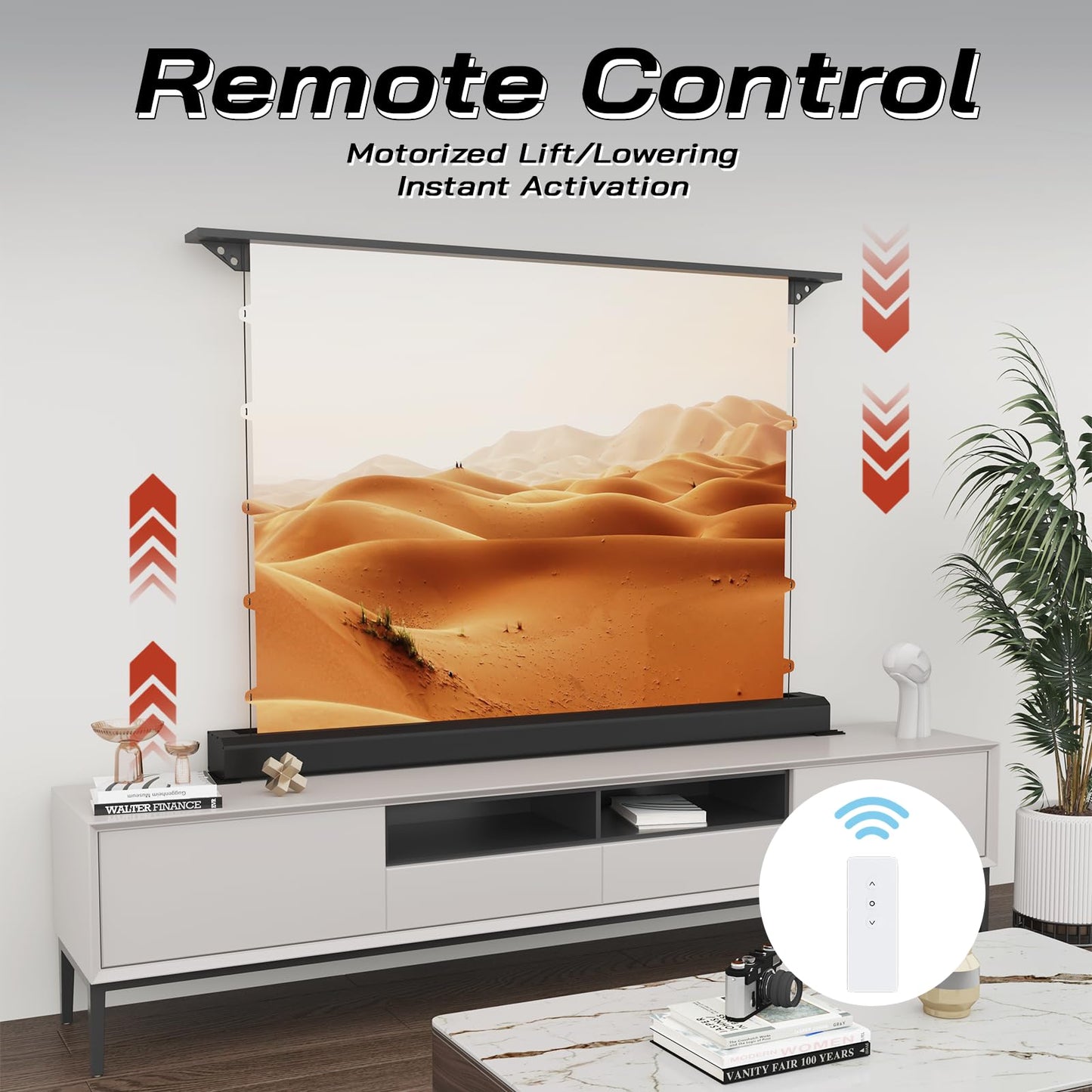 YODOLLA 72 inch Projector Screen Motorized Floor Rising 16:9 HD Retractable Electric Projector Screen 4K3D Automatic Pop Up Projection Screen with Remote Movie Screen for Indoor MeetingHomeTheater