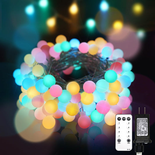 suddus 66ft 200 LED Connectable Globe String Lights, Multicolor, Indoor/Outdoor, with Timer, Model SD-200GMC1