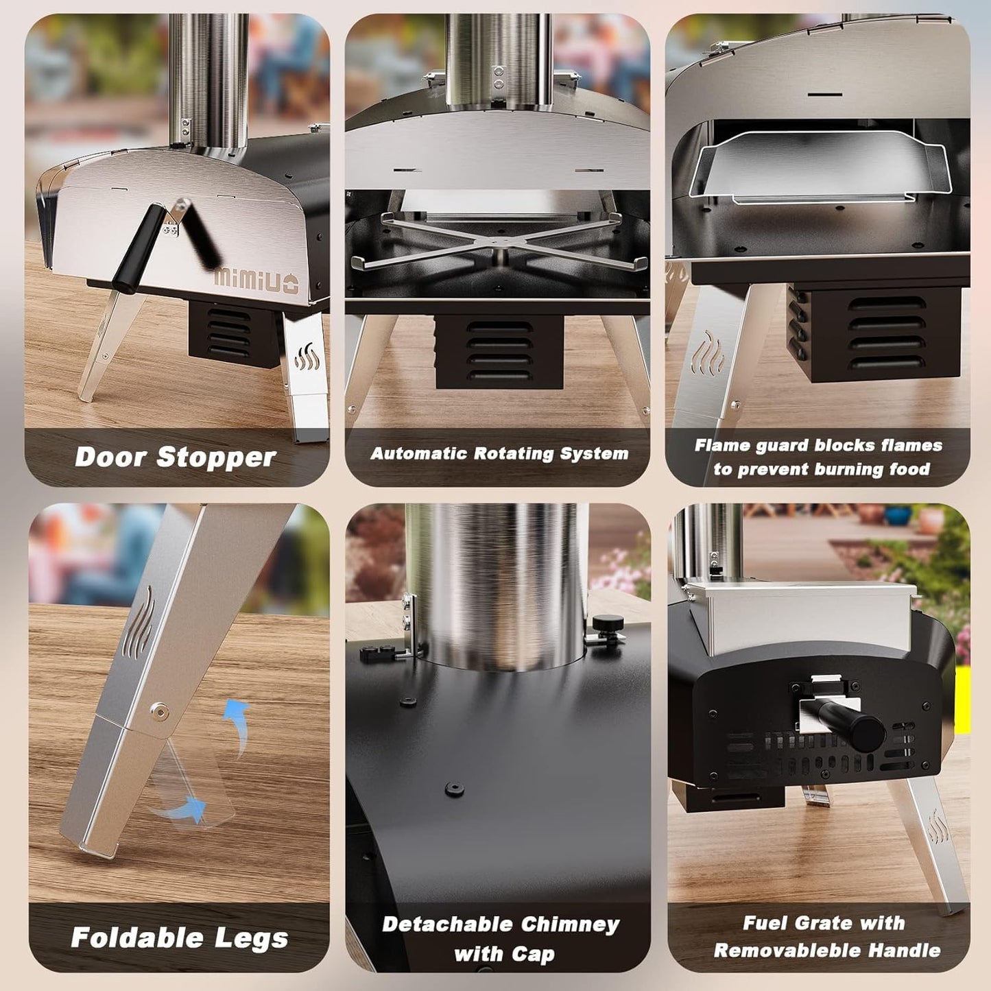 Mimiuo Outdoor Pizza Oven Wood Pellet Fired Pizza Stove with Automatic Rotating Stone, Heavy Duty Pizza Stove for Backyard Camping, Bakes Pizza in 60 Seconds, Includes Pizza Stone, Peel & Cover