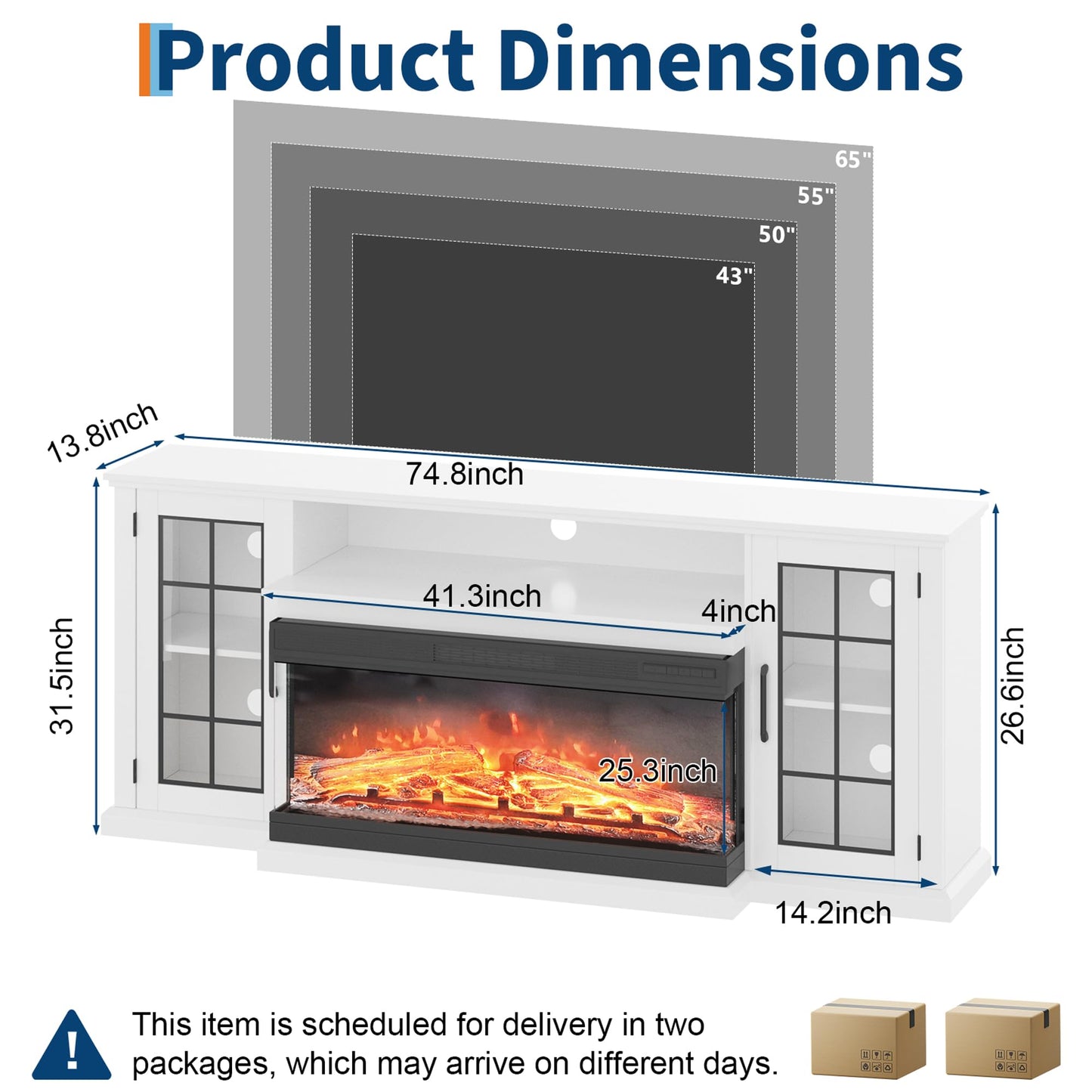 Fireplace TV Stand, 75'' TV Stand with 40" Fireplace, Electric Fireplace Heater, Entertainment Center with Frame and LED Light Colors, TV Console Cabinet
