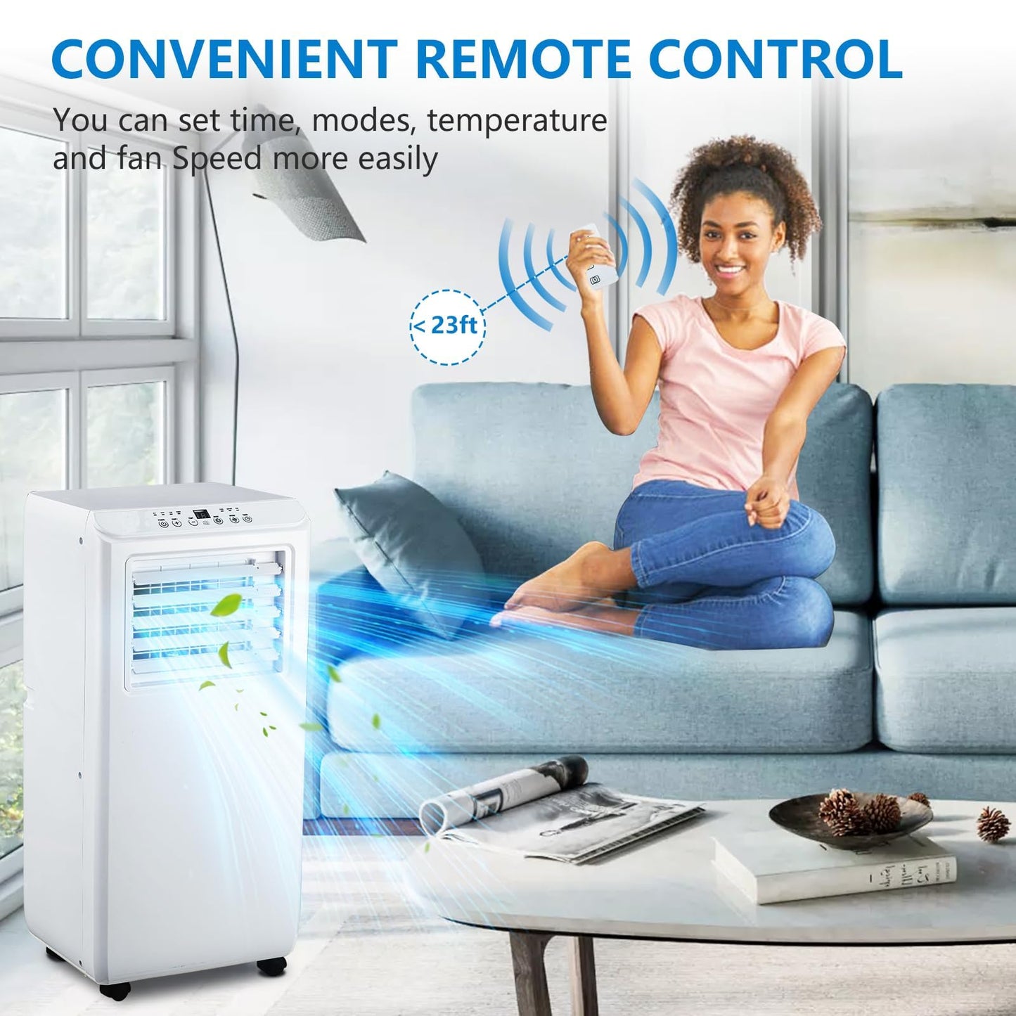 10000 BTU Portable Air Conditioners, 3 in 1 Cools 600 Sq.Ft, Quiet AC with Fan & Dehumidifier, LED Display, Remote & 24H Timer, for Bedroom/Dorms/Apartments, Window Kit Included