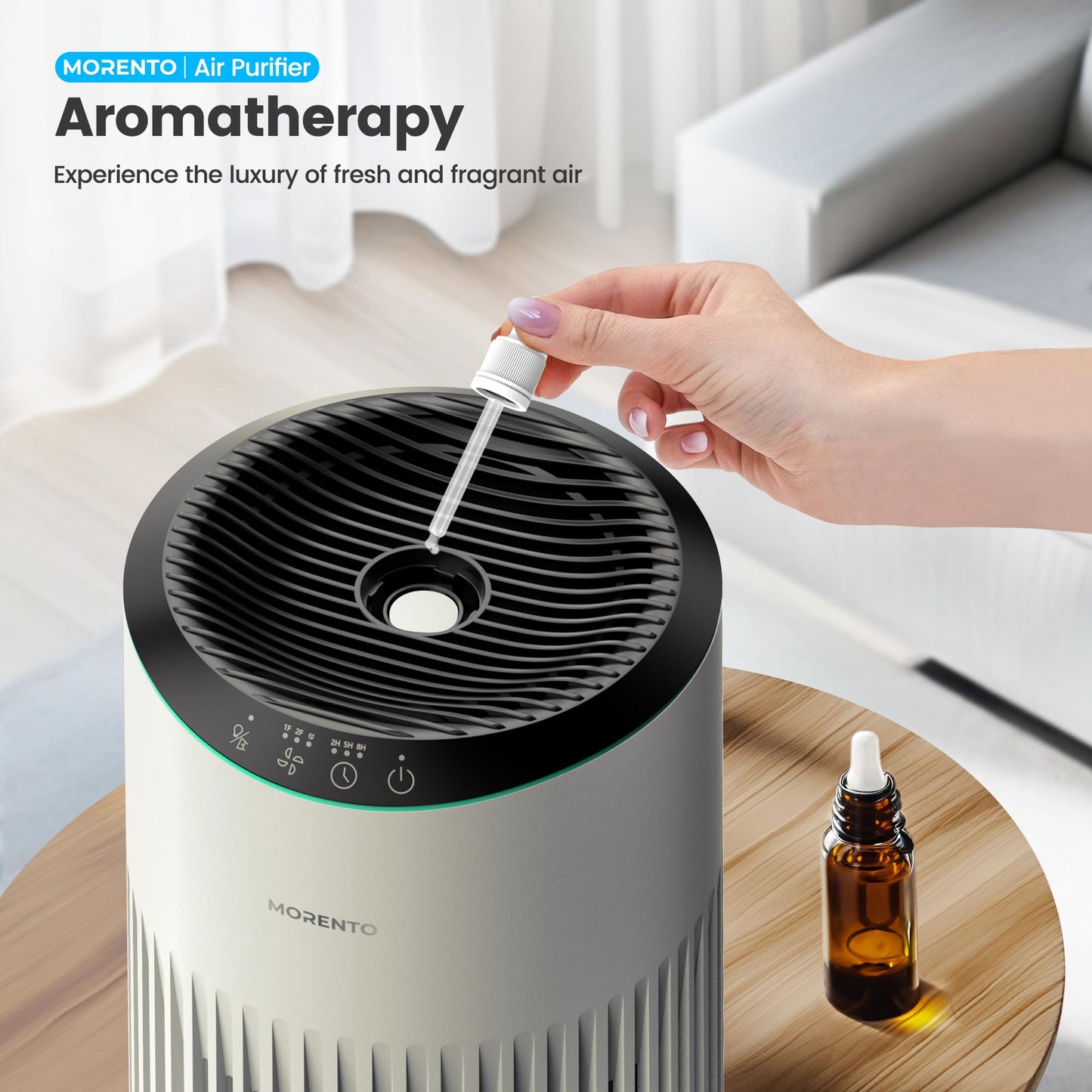 Air Purifiers for Bedroom Home for Smoke Pet Dander Odors, Air Purifier with Sleep Mode Small Air Purifier with Fragrance Sponge for Bedroom Office, Blue Ambient Light, 23dB Quiet, 2 Pack Beige