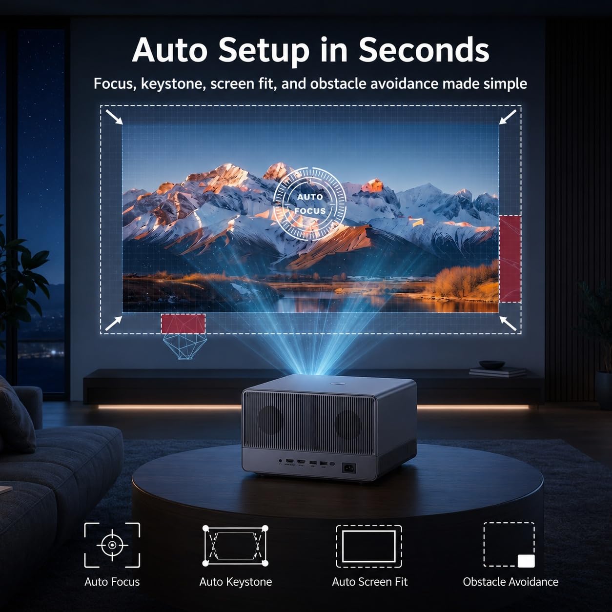 Ecosky Native 4K UHD Projector with Google TV, 3000 ANSI Lumens 4K Smart Projector with WiFi and Bluetooth, AI Auto Focus & Keystone, Dual Hi-Fi Speakers for Home Theater, Outdoor Movies, Gaming