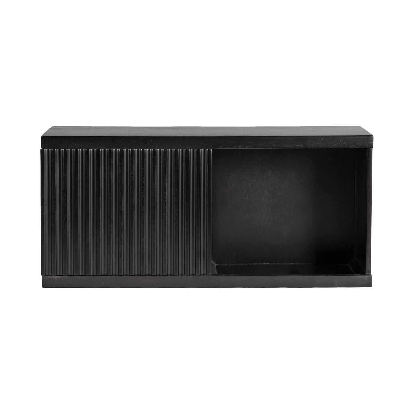 Kate and Laurel Furrow Modern Wooden Sliding Ribbed Door Wall Cabinet; 30 x 10 x 14; Black; Decorative Storage Cabinet with Sliding Door for Use as Floating Nightstand or Floating TV Shelf