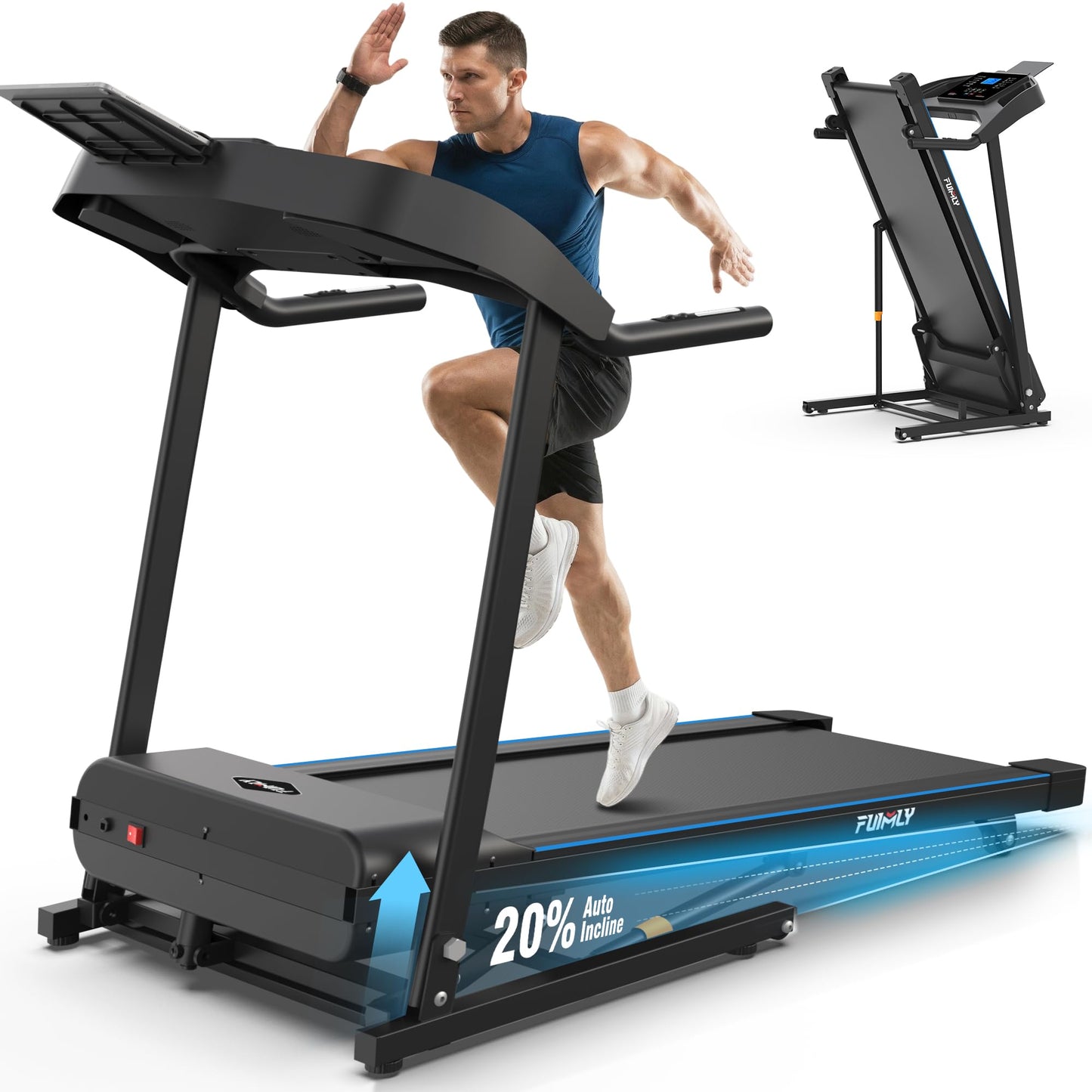 Treadmill with 20% Auto Incline, FUNMILY 4.5HP Heavy Duty Treadmill for Home, 400 lb Weight Capacity Folding Running Machine, Smart Data Monitoring/Shock Absorption/Large LED Display