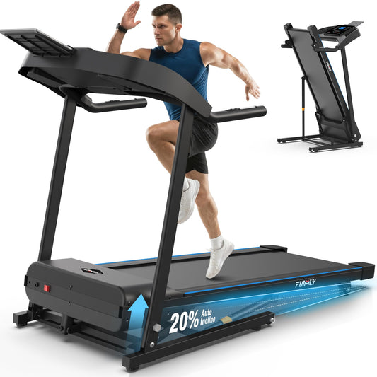Treadmill with 20% Auto Incline, FUNMILY 4.5HP Heavy Duty Treadmill for Home, 400 lb Weight Capacity Folding Running Machine, Smart Data Monitoring/Shock Absorption/Large LED Display